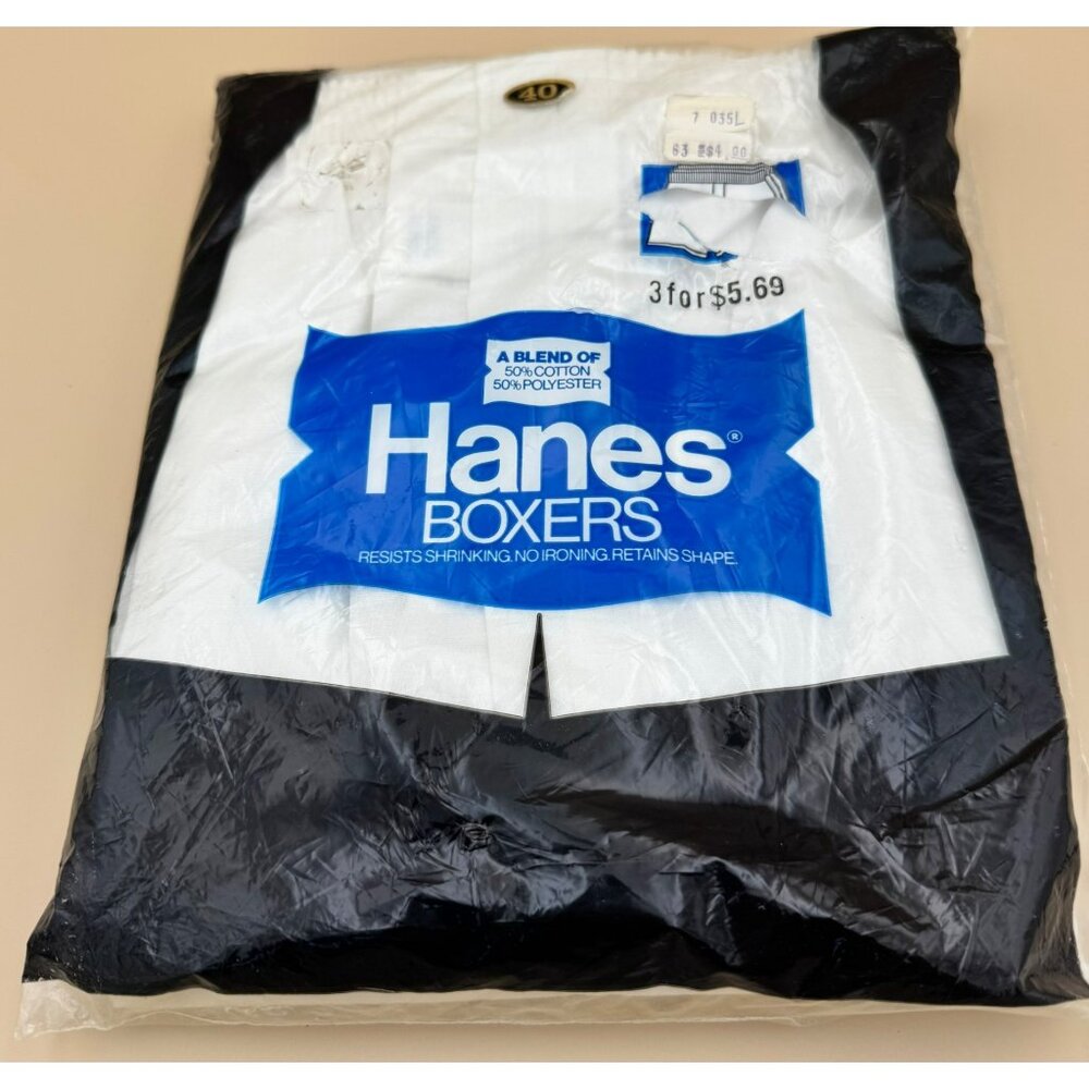 Vintage Mens Hanes 3-Pack White Boxers Size 40 New In Package 1970s - 80s